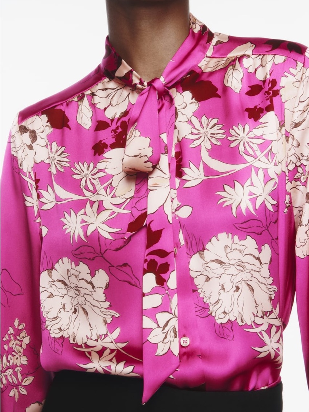 Zara | satin look/feel floral bow neck blouse